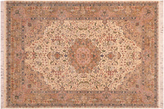 handmade Traditional Ghulasha If Beige Green Hand Knotted RECTANGLE 100% WOOL area rug 6x9