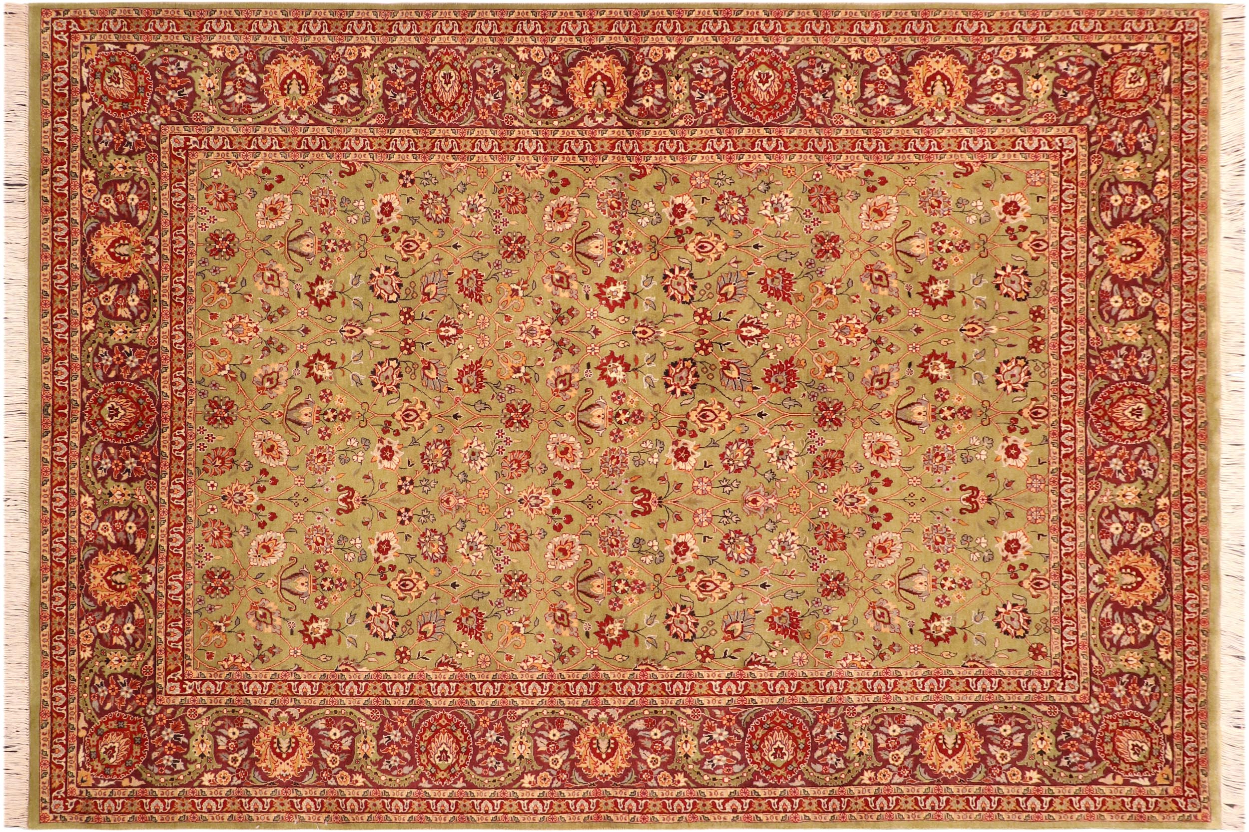 handmade Transitional Lahore Green Burgundy Hand Knotted RECTANGLE 100% WOOL area rug 6x9