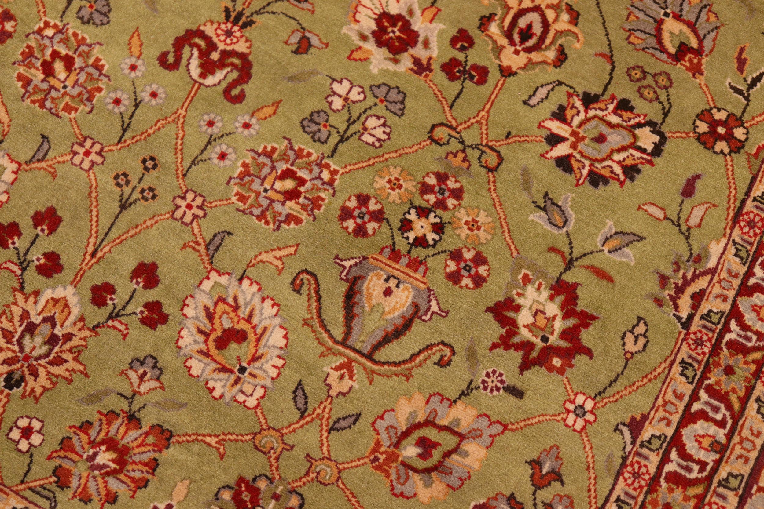 handmade Transitional Lahore Green Burgundy Hand Knotted RECTANGLE 100% WOOL area rug 6x9