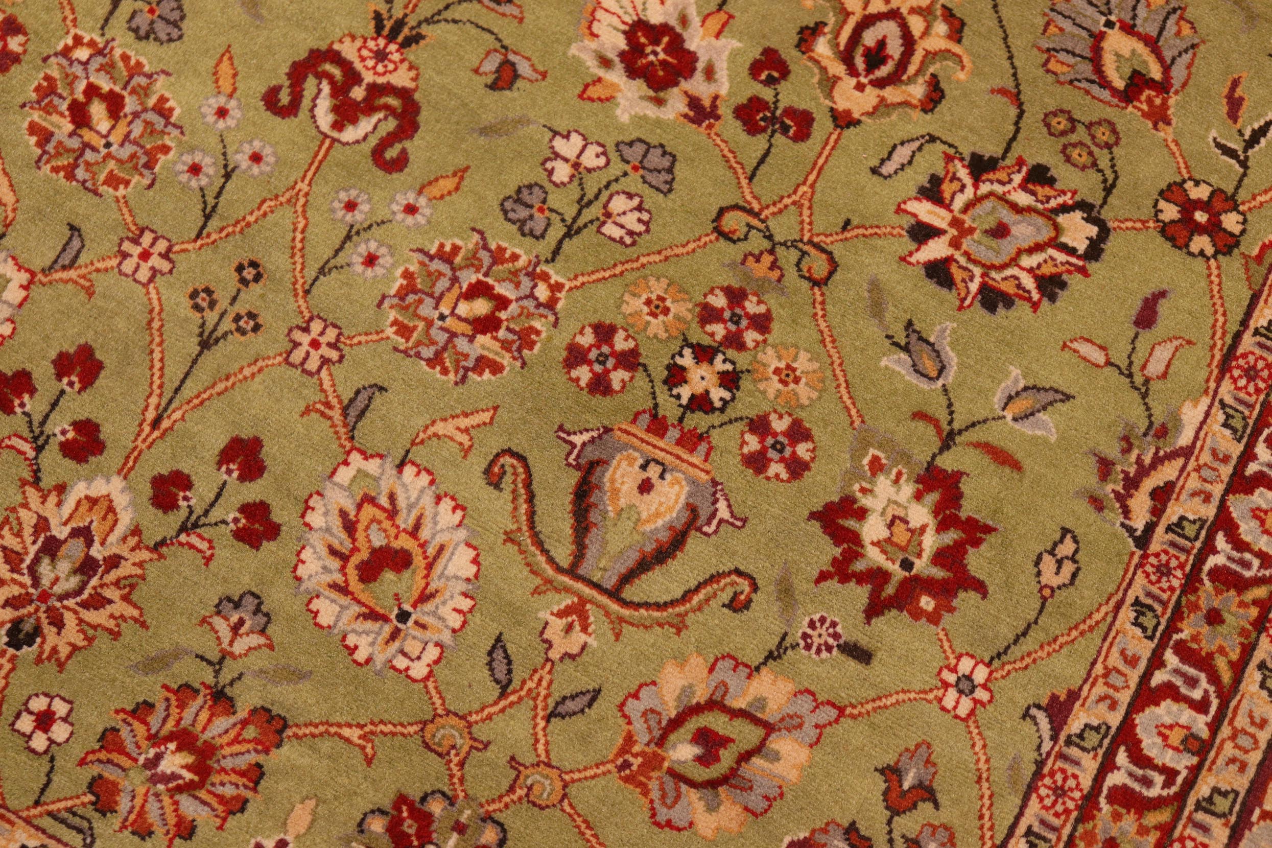 handmade Transitional Lahore Green Burgundy Hand Knotted RECTANGLE 100% WOOL area rug 6x9