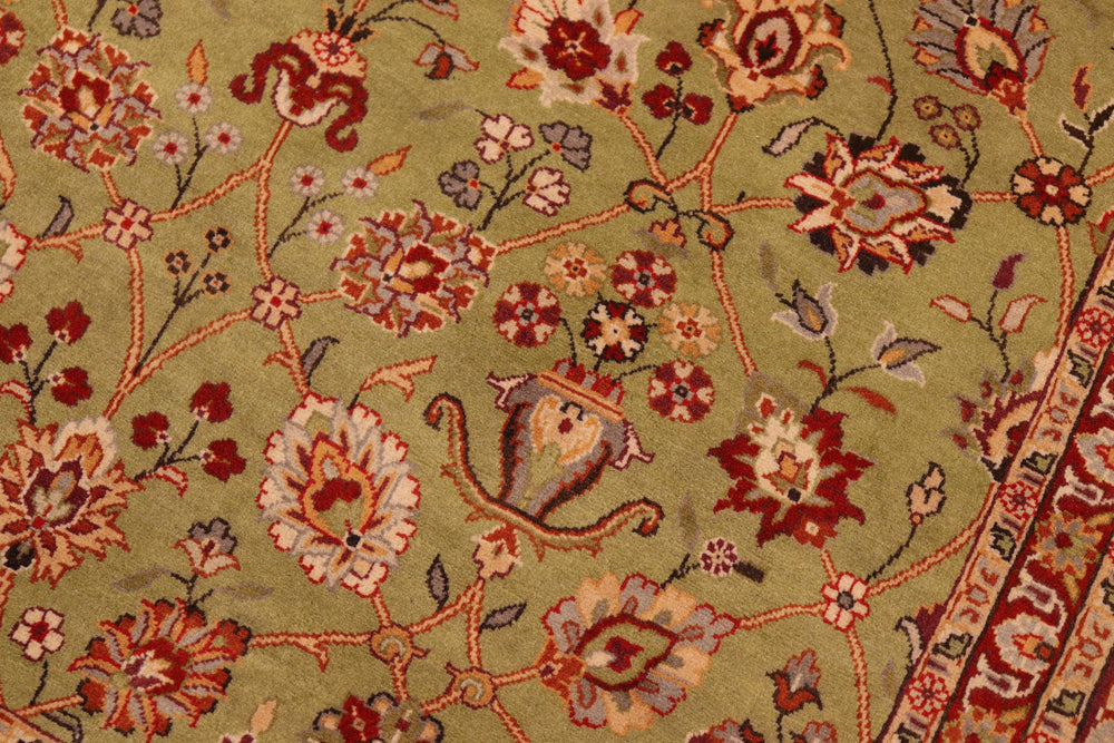 handmade Transitional Lahore Green Burgundy Hand Knotted RECTANGLE 100% WOOL area rug 6x9