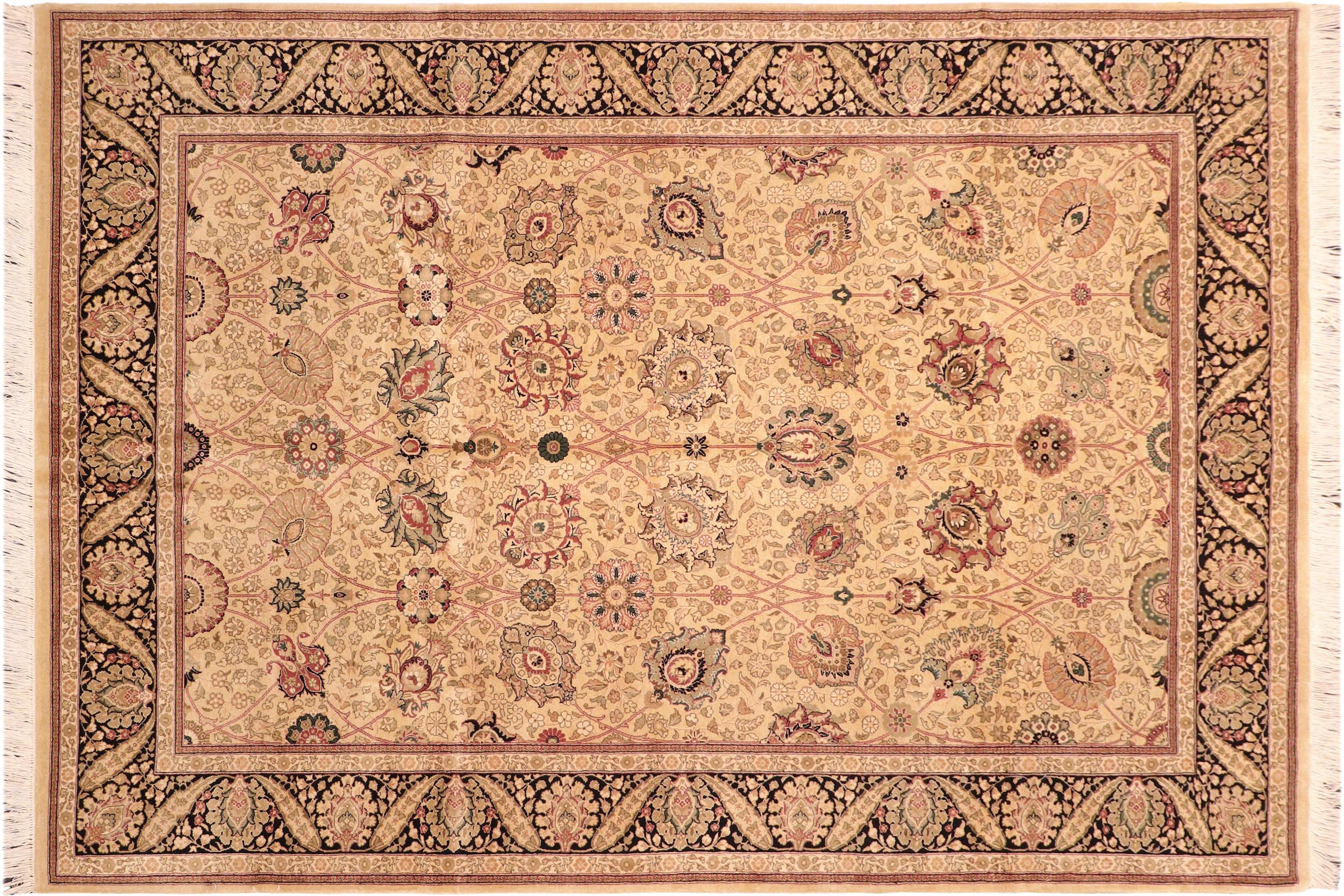 handmade Traditional New Mubashe Beige Black Hand Knotted RECTANGLE 100% WOOL area rug 6x9