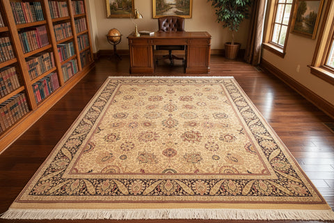 handmade Traditional New Mubashe Beige Black Hand Knotted RECTANGLE 100% WOOL area rug 6x9