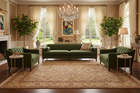handmade Traditional Agra Taupe Green Hand Knotted RECTANGLE 100% WOOL area rug 6x9