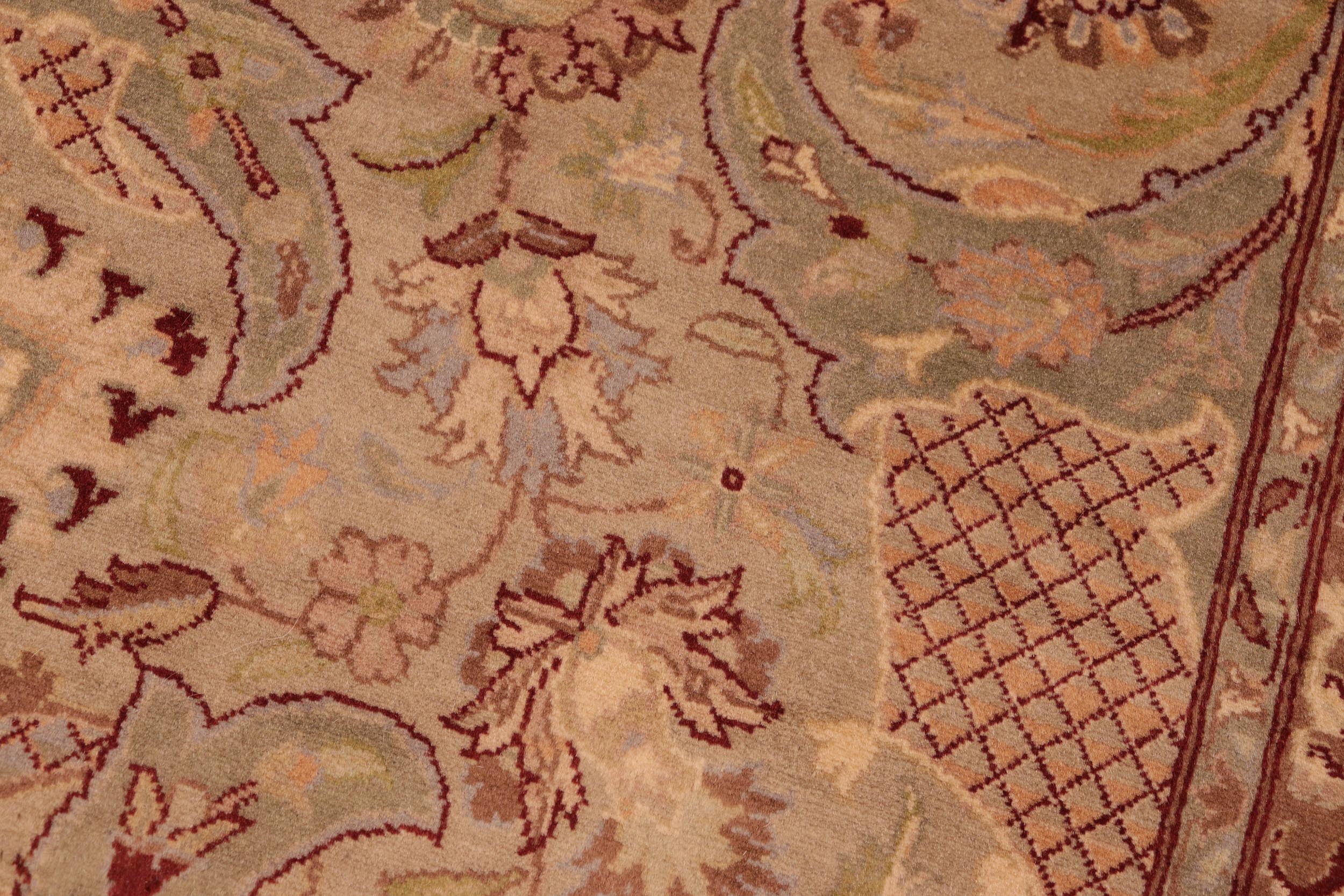 handmade Traditional Agra Taupe Green Hand Knotted RECTANGLE 100% WOOL area rug 6x9