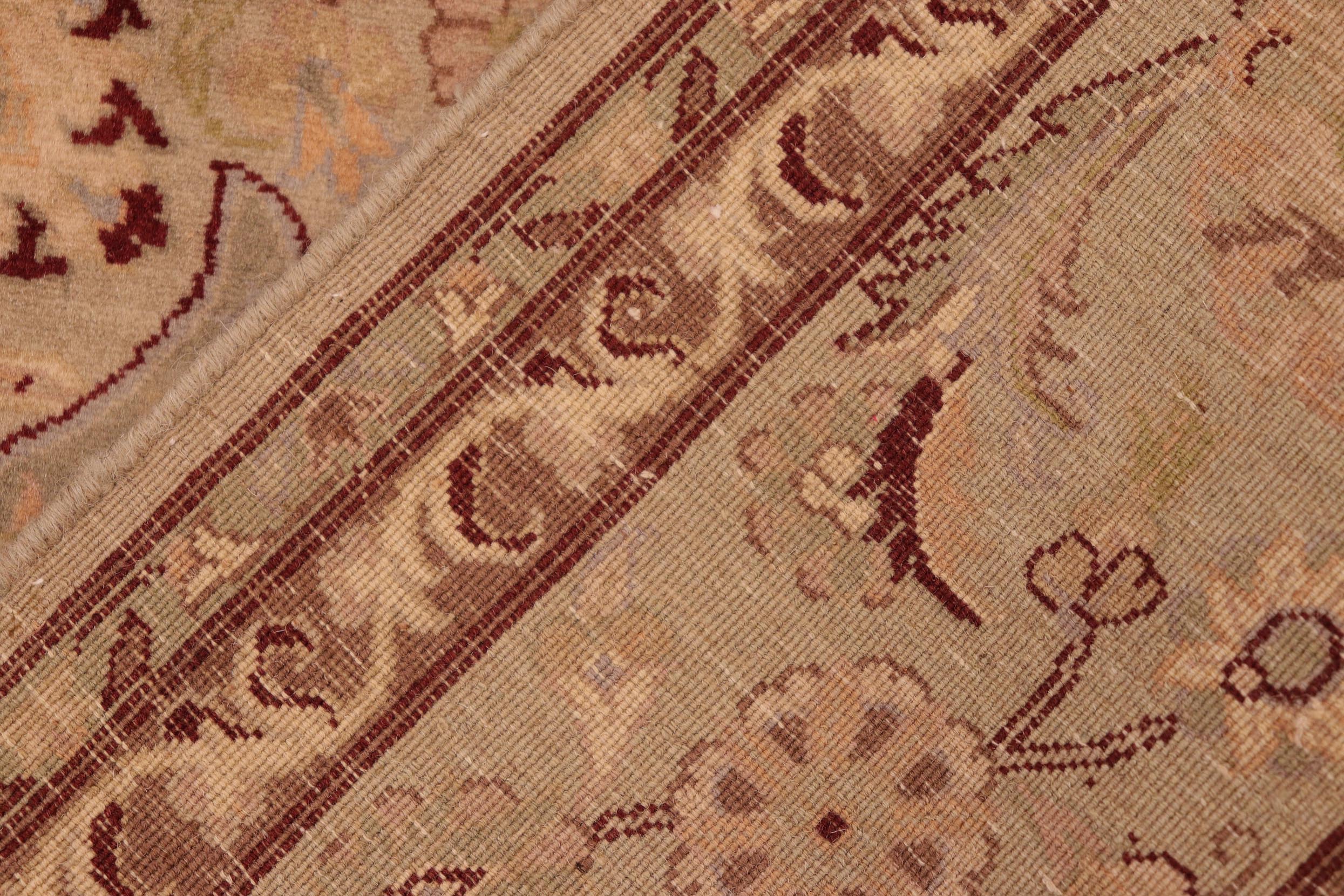 handmade Traditional Agra Taupe Green Hand Knotted RECTANGLE 100% WOOL area rug 6x9