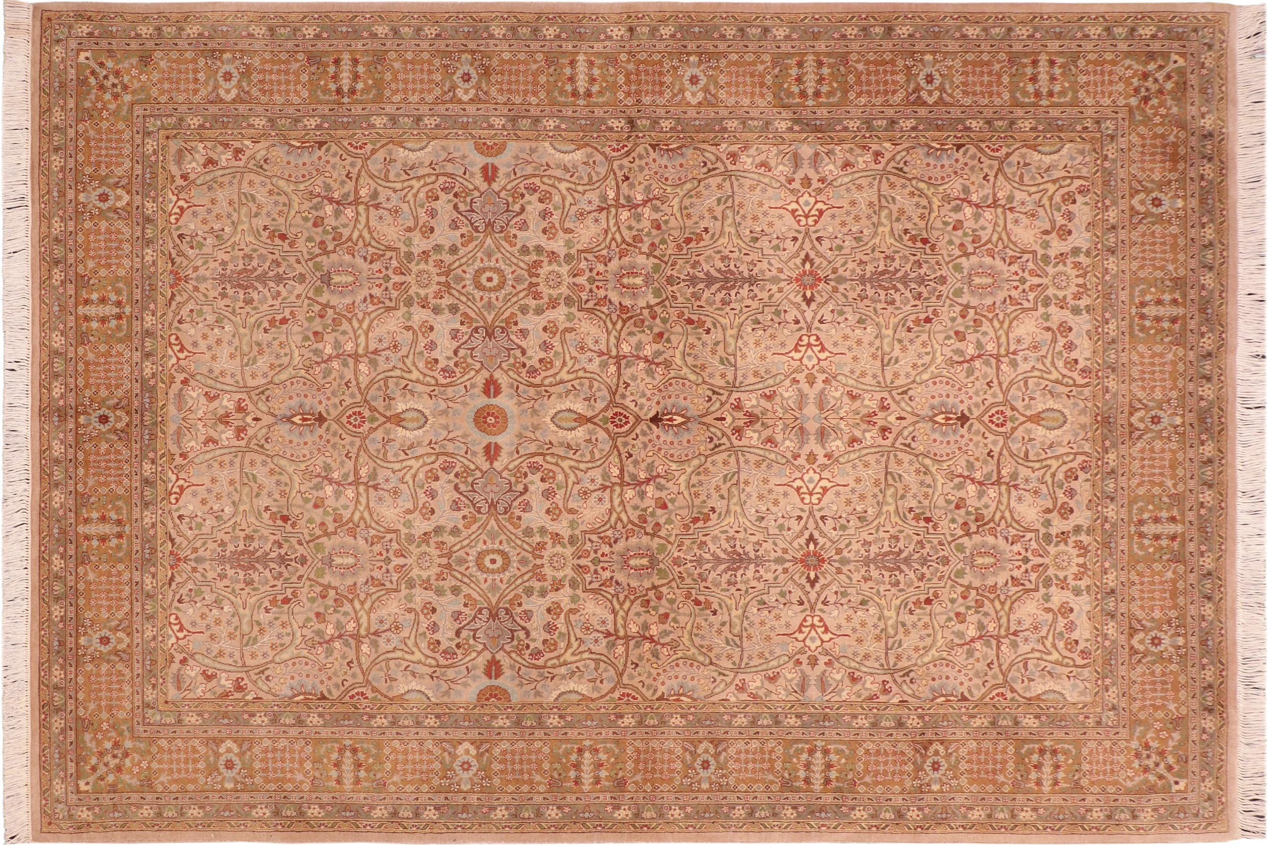 handmade Transitional Tabriz Taupe Brown Hand Knotted RECTANGLE 100% WOOL area rug 6x9