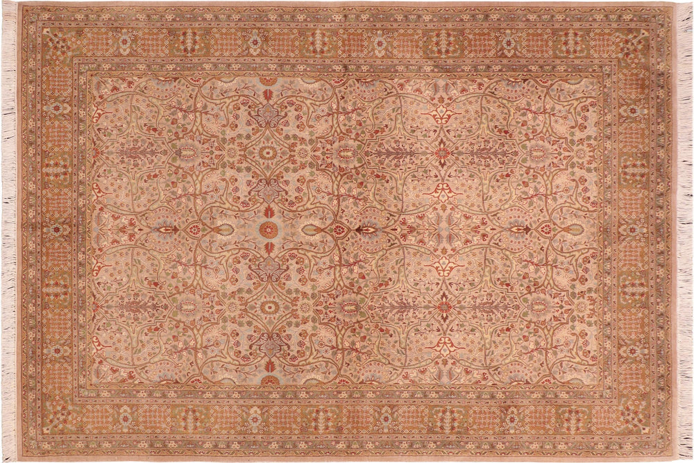 handmade Transitional Tabriz Taupe Brown Hand Knotted RECTANGLE 100% WOOL area rug 6x9