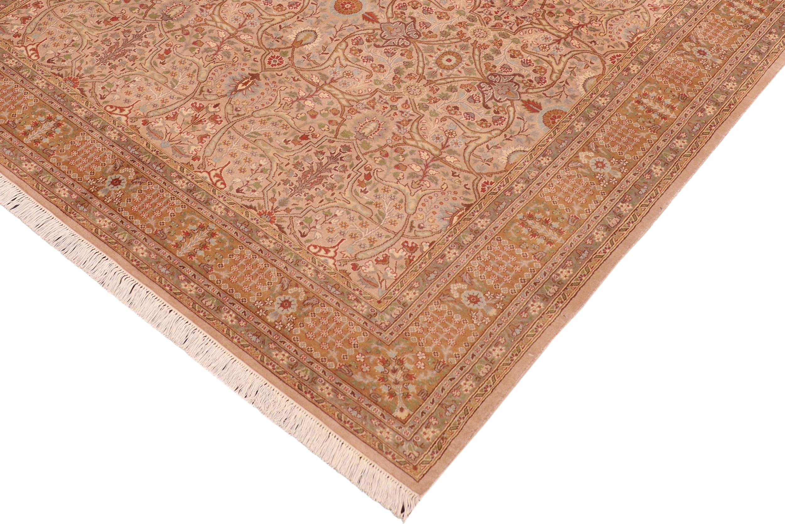 handmade Transitional Tabriz Taupe Brown Hand Knotted RECTANGLE 100% WOOL area rug 6x9