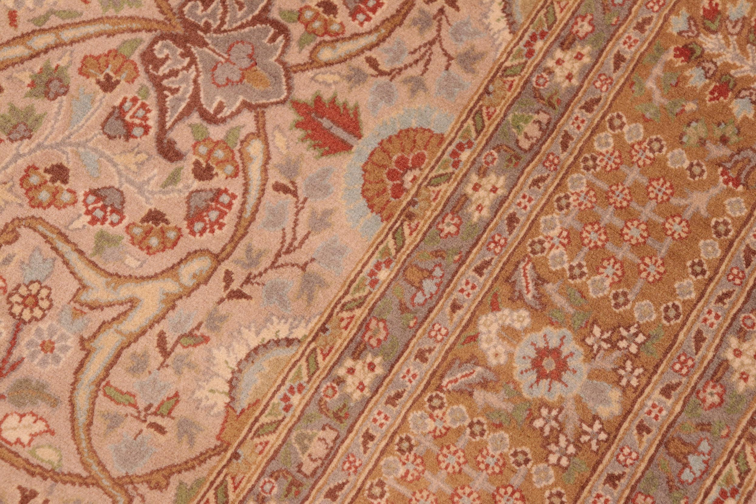 handmade Transitional Tabriz Taupe Brown Hand Knotted RECTANGLE 100% WOOL area rug 6x9