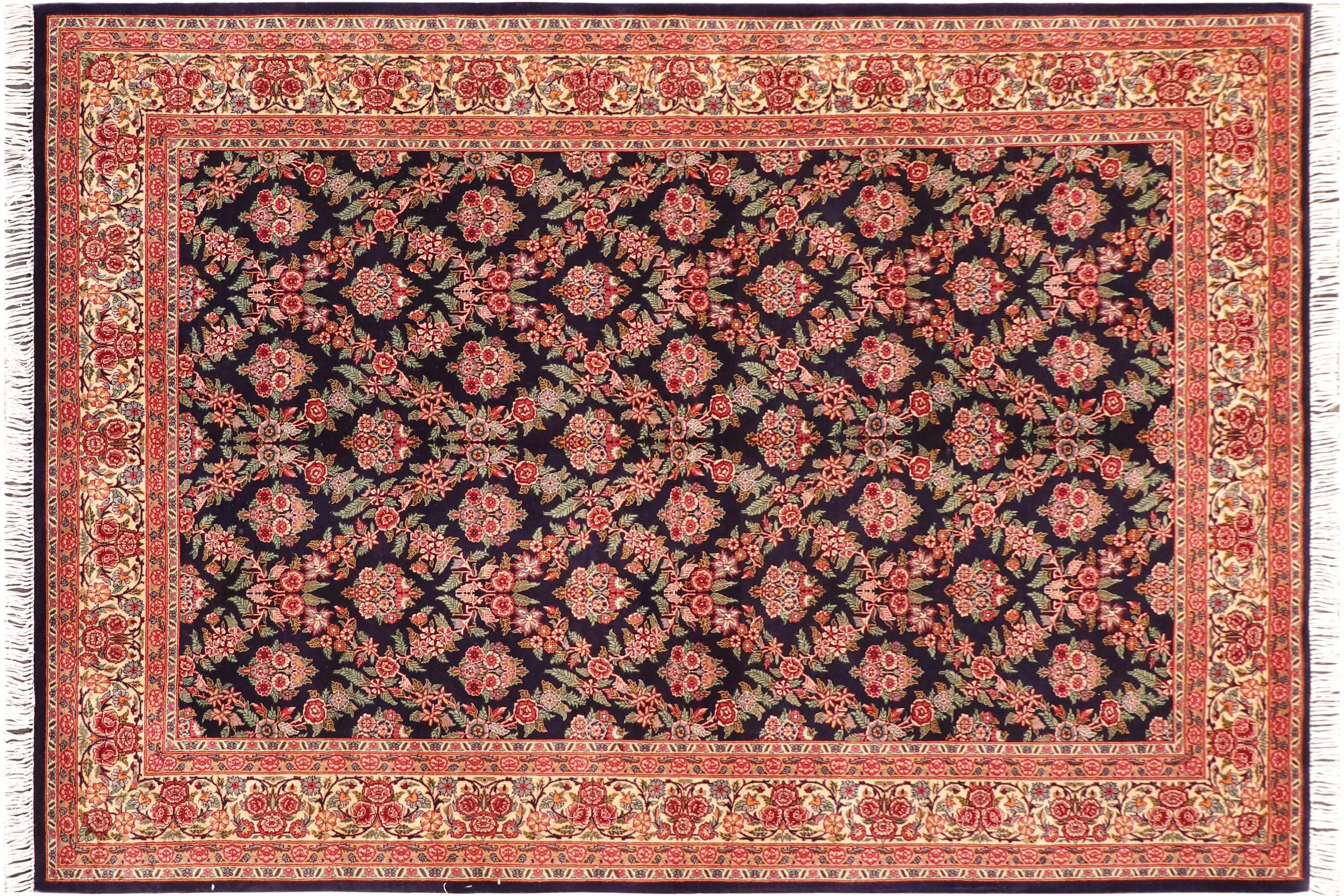 handmade Transitional Gulab Blue Ivory Hand Knotted RECTANGLE 100% WOOL area rug 6x9