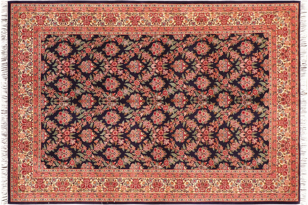 handmade Transitional Gulab Blue Ivory Hand Knotted RECTANGLE 100% WOOL area rug 6x9