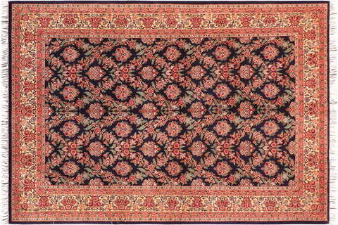 handmade Transitional Gulab Blue Ivory Hand Knotted RECTANGLE 100% WOOL area rug 6x9
