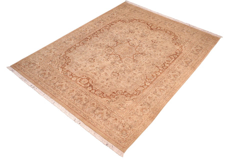 handmade Traditional Kashan Tan Brown Hand Knotted RECTANGLE 100% WOOL area rug 8x10
