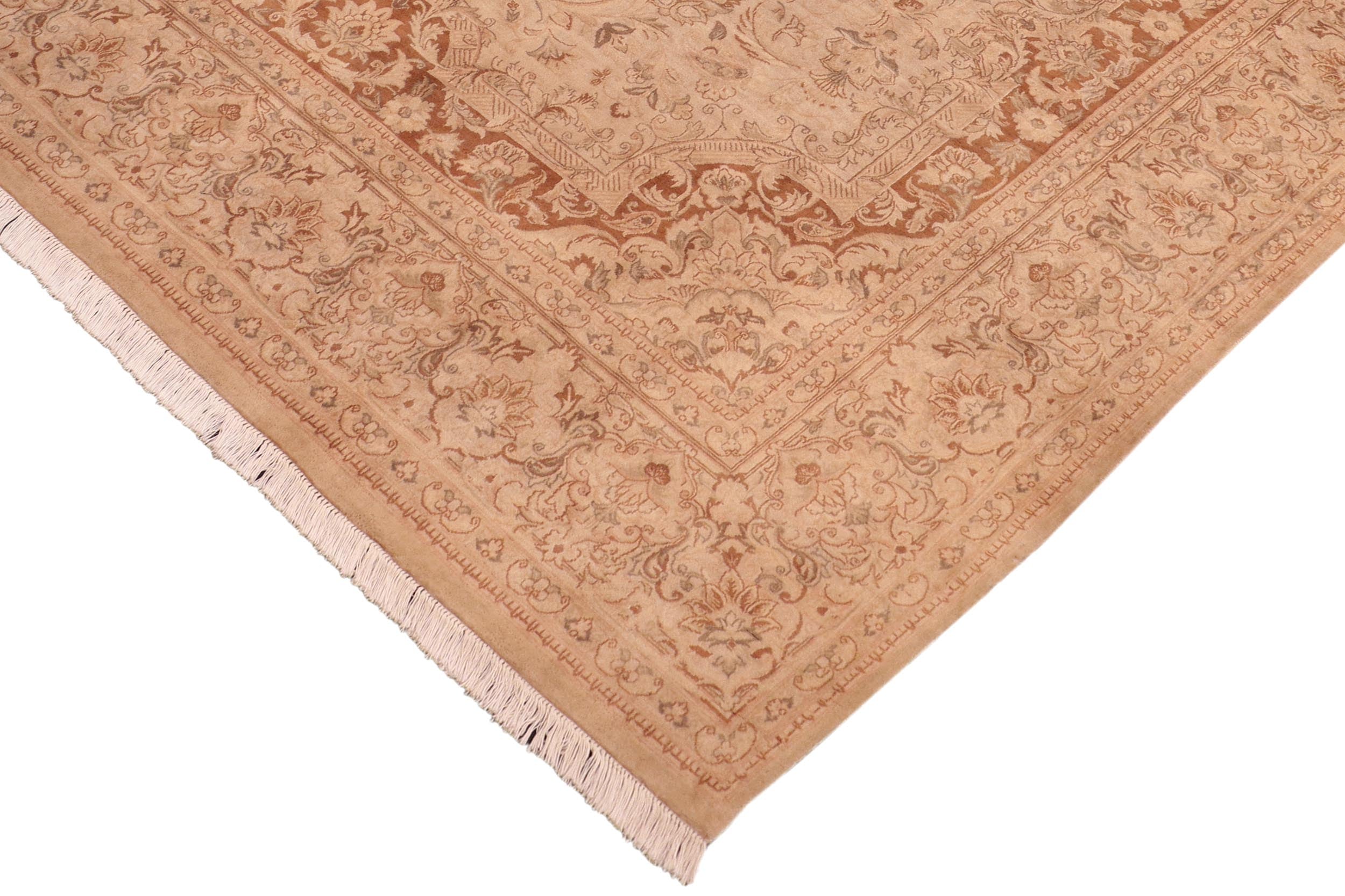 handmade Traditional Kashan Tan Brown Hand Knotted RECTANGLE 100% WOOL area rug 8x10