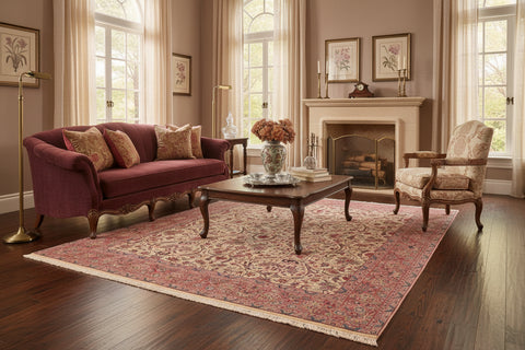 handmade Transitional Tabriz Beige Pink Hand Knotted RECTANGLE 100% WOOL area rug 8x11