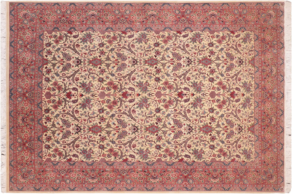 handmade Transitional Tabriz Beige Pink Hand Knotted RECTANGLE 100% WOOL area rug 8x11