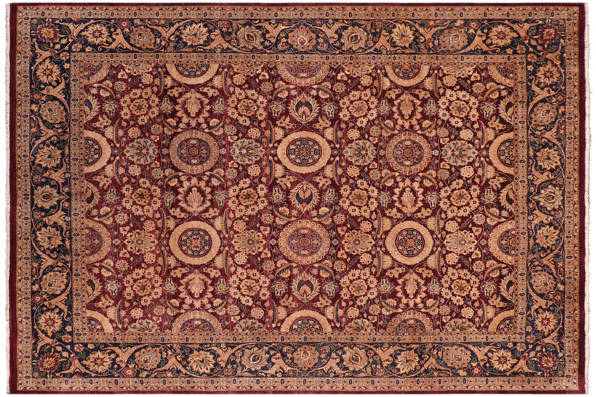 8x10 hand knotted Vegetable Dyed wool rug in aubergine and blue - Agra Tabriz (8'2'' x 9'11'')