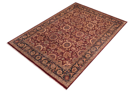 handmade Transitional Agra Tabriz Aubergine Blue Hand Knotted RECTANGLE 100% WOOL area rug 8x10