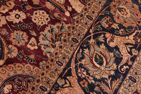 handmade Transitional Agra Tabriz Aubergine Blue Hand Knotted RECTANGLE 100% WOOL area rug 8x10