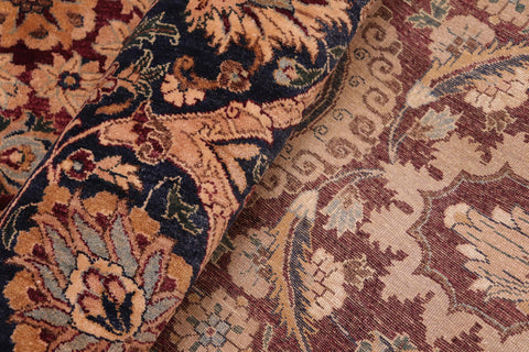 handmade Transitional Agra Tabriz Aubergine Blue Hand Knotted RECTANGLE 100% WOOL area rug 8x10