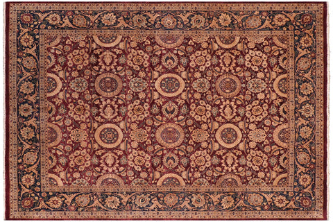handmade Transitional Agra Tabriz Aubergine Blue Hand Knotted RECTANGLE 100% WOOL area rug 8x10