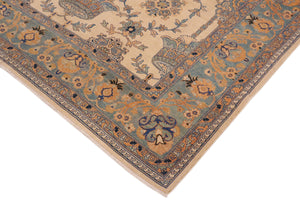 handmade Transitional Kafkaz Beige Turquoise Hand Knotted RECTANGLE 100% WOOL area rug 9' x 11'