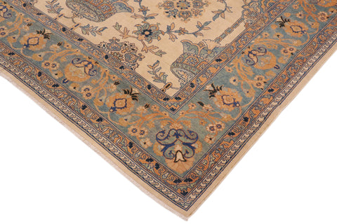 handmade Transitional Kafkaz Beige Turquoise Hand Knotted RECTANGLE 100% WOOL area rug 9' x 11'