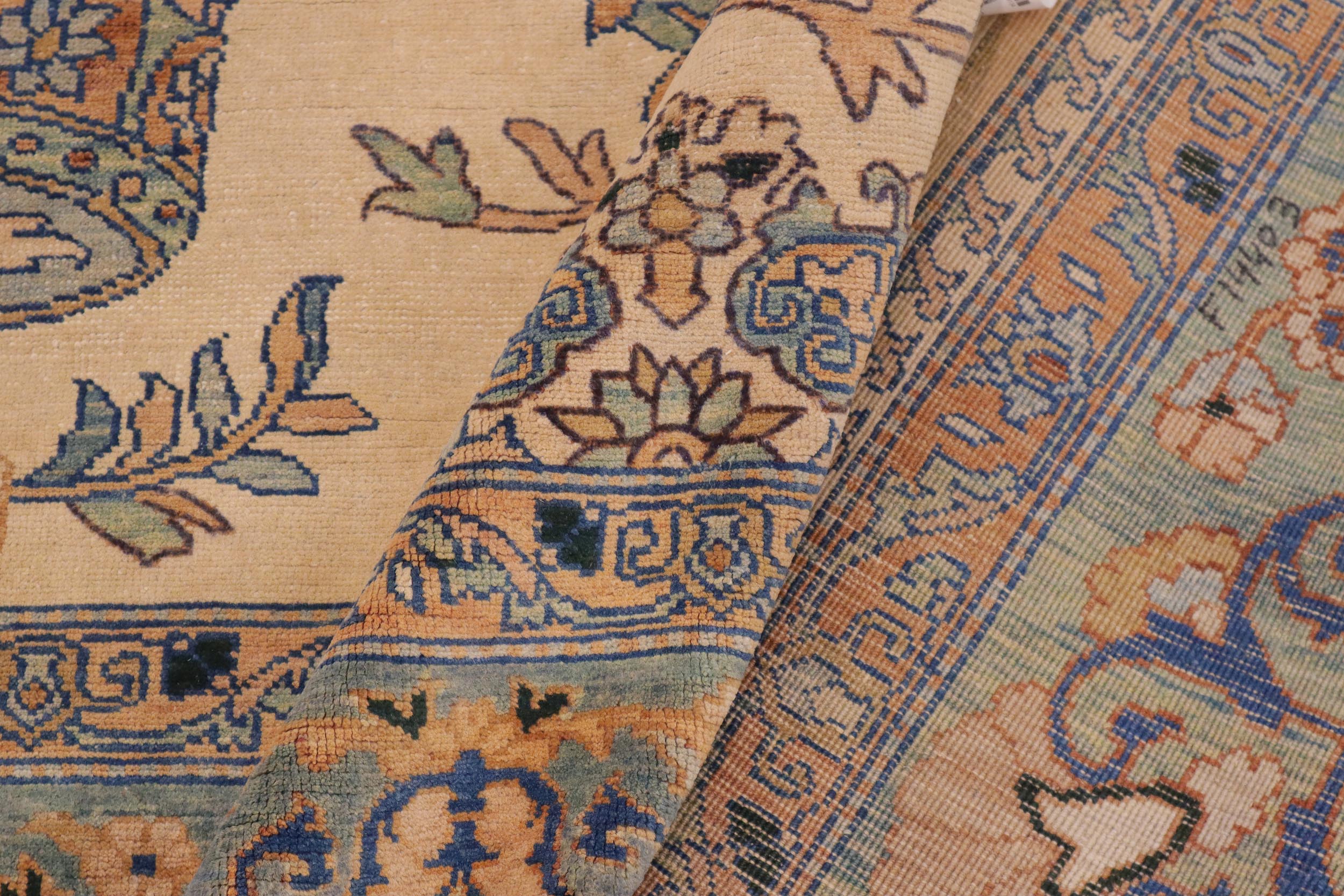 handmade Transitional Kafkaz Beige Turquoise Hand Knotted RECTANGLE 100% WOOL area rug 9' x 11'