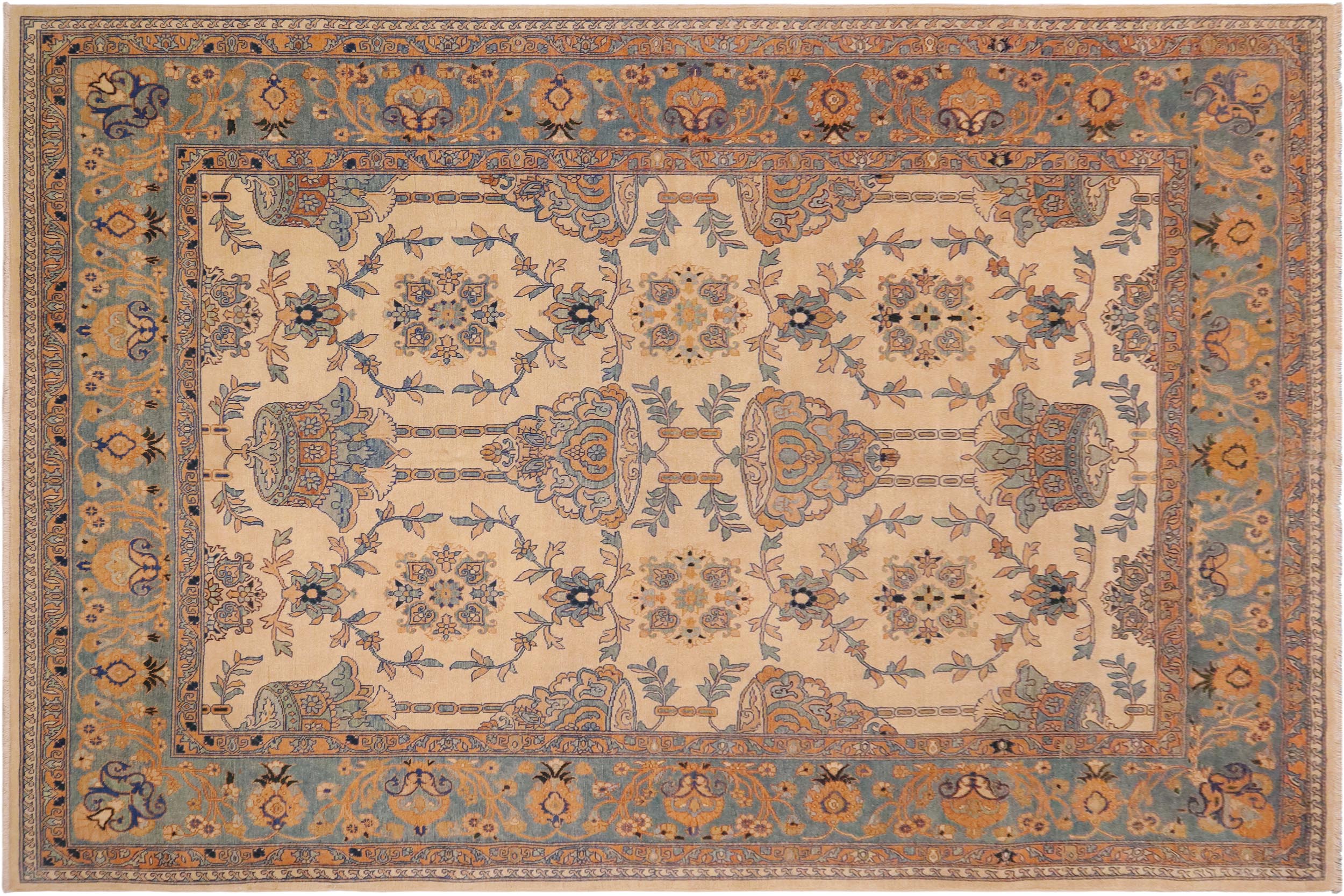handmade Transitional Kafkaz Beige Turquoise Hand Knotted RECTANGLE 100% WOOL area rug 9' x 11'