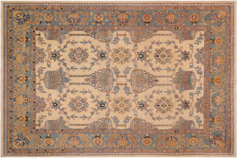 handmade Transitional Kafkaz Beige Turquoise Hand Knotted RECTANGLE 100% WOOL area rug 9' x 11'
