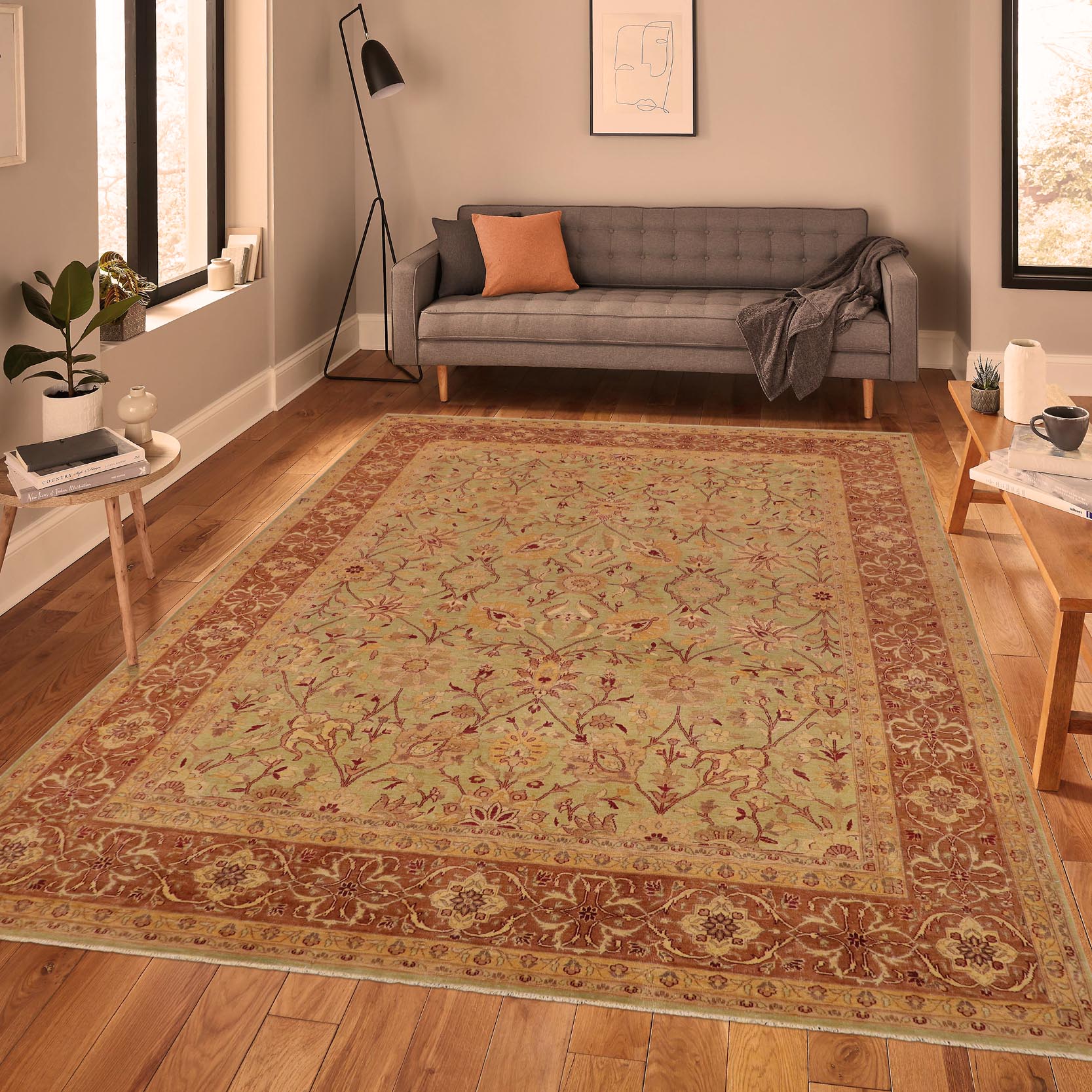 handmade Traditional Antique Lt. Green Lt. Brown Hand Knotted RECTANGLE 100% WOOL area rug 9x12
