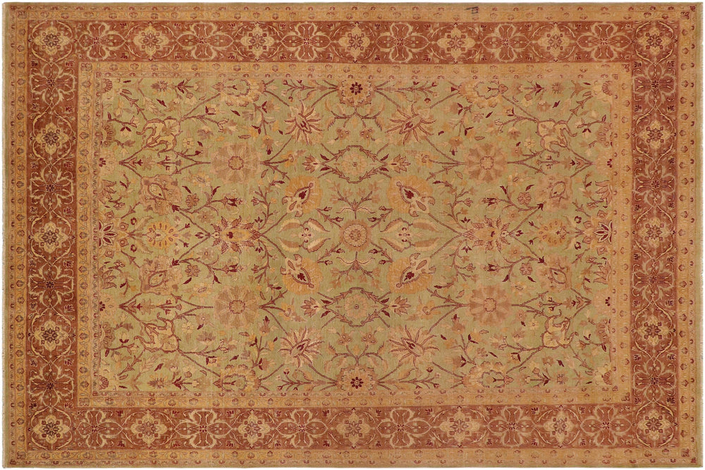 handmade Traditional Antique Lt. Green Lt. Brown Hand Knotted RECTANGLE 100% WOOL area rug 9x12
