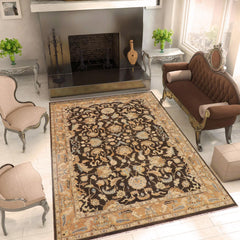 handmade Traditional Kafkaz Charcoal Brown Hand Knotted RECTANGLE 100% WOOL area rug 9x11