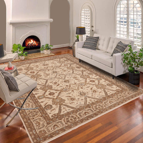 handmade Transitional Kafkaz Beige Blue Hand Knotted RECTANGLE 100% WOOL area rug 9' x 13'