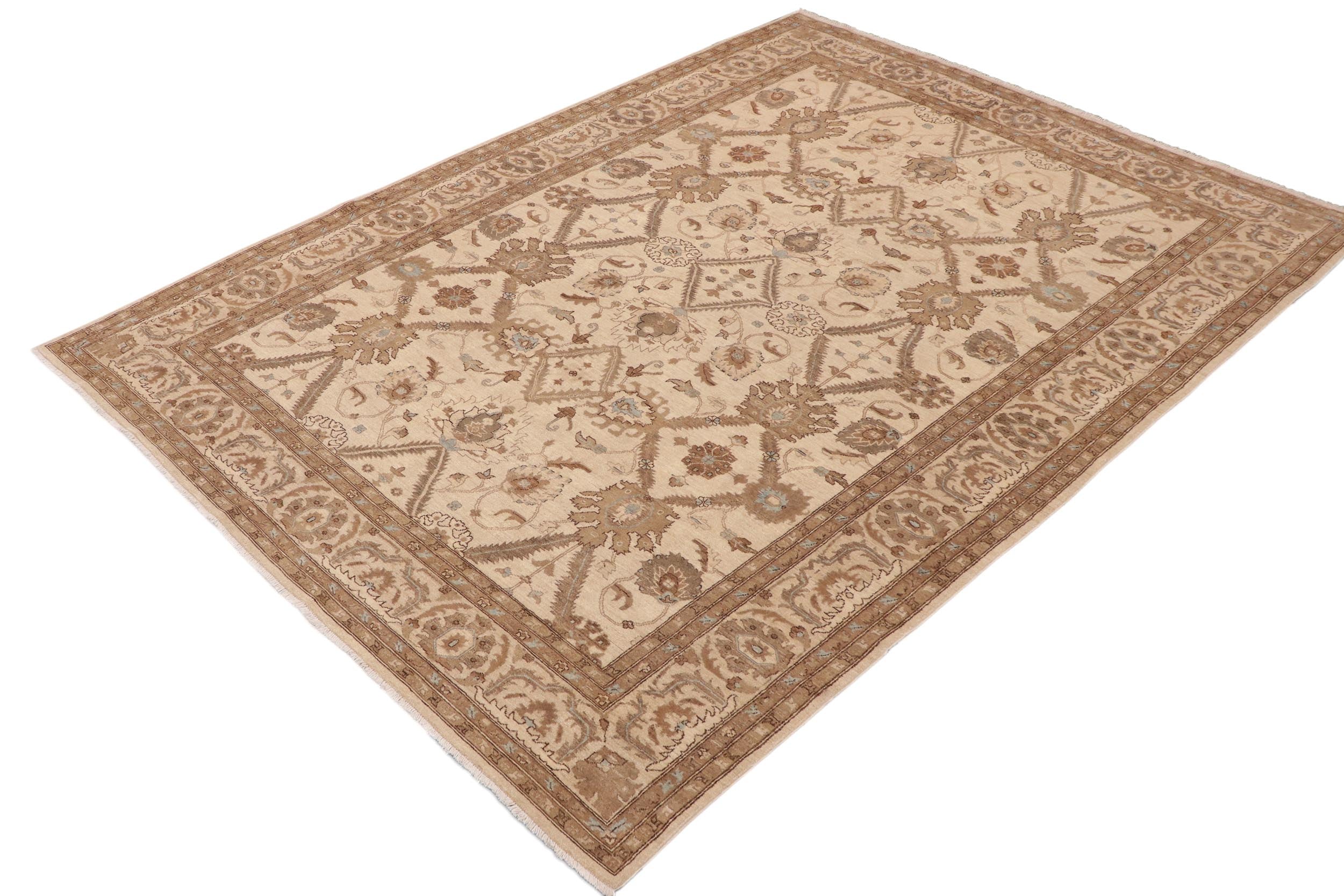 handmade Transitional Kafkaz Beige Blue Hand Knotted RECTANGLE 100% WOOL area rug 9' x 13'