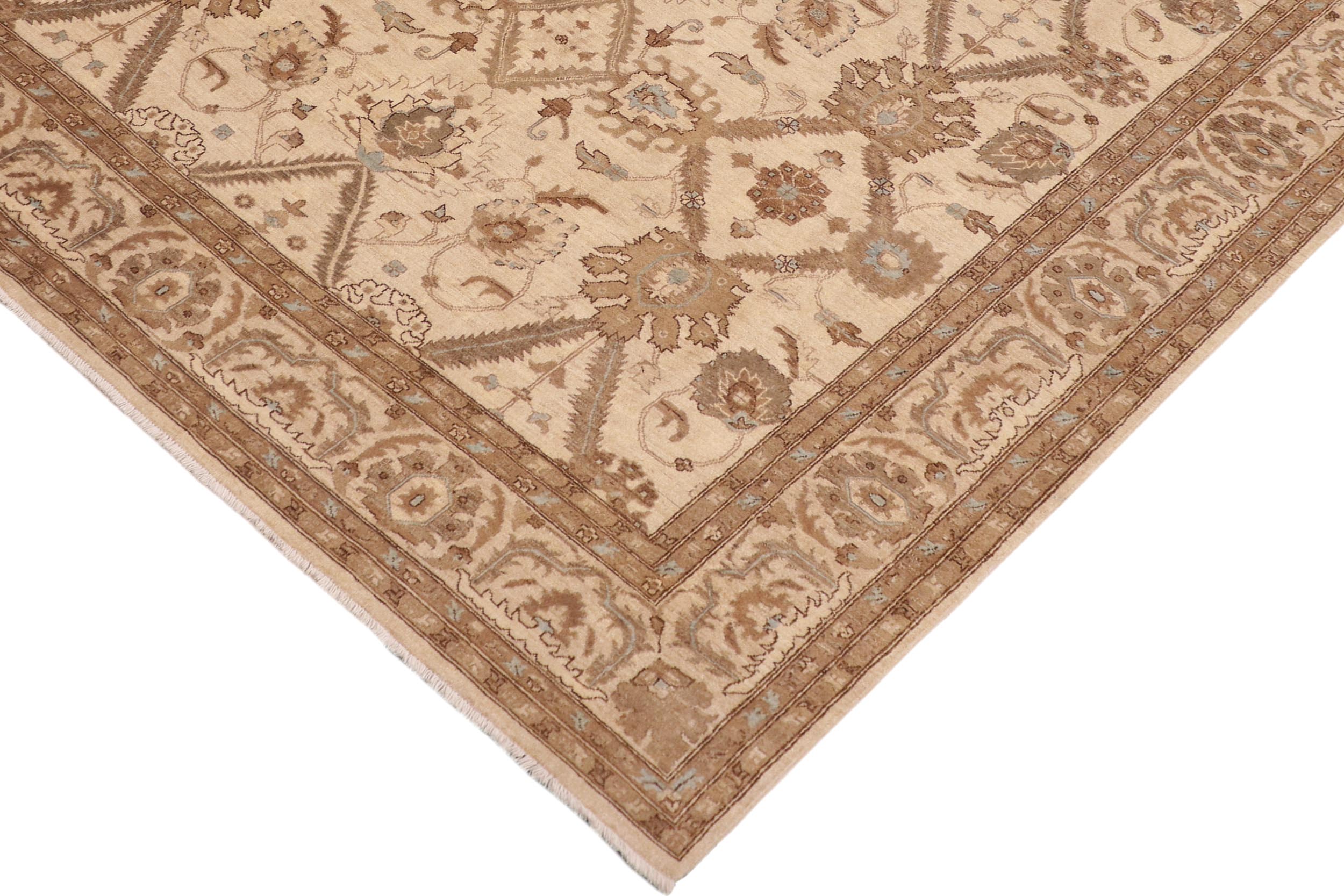 handmade Transitional Kafkaz Beige Blue Hand Knotted RECTANGLE 100% WOOL area rug 9' x 13'