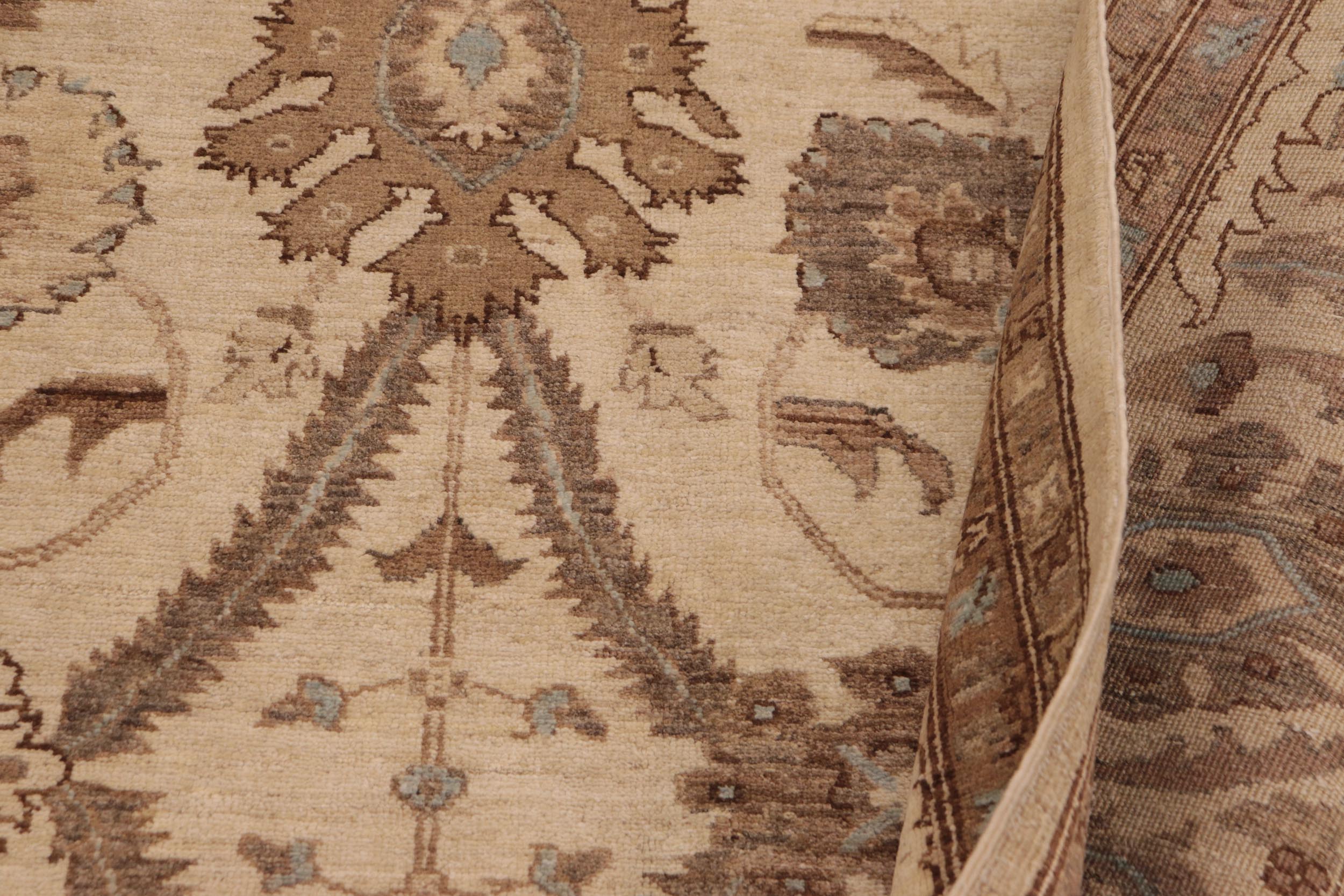 handmade Transitional Kafkaz Beige Blue Hand Knotted RECTANGLE 100% WOOL area rug 9' x 13'