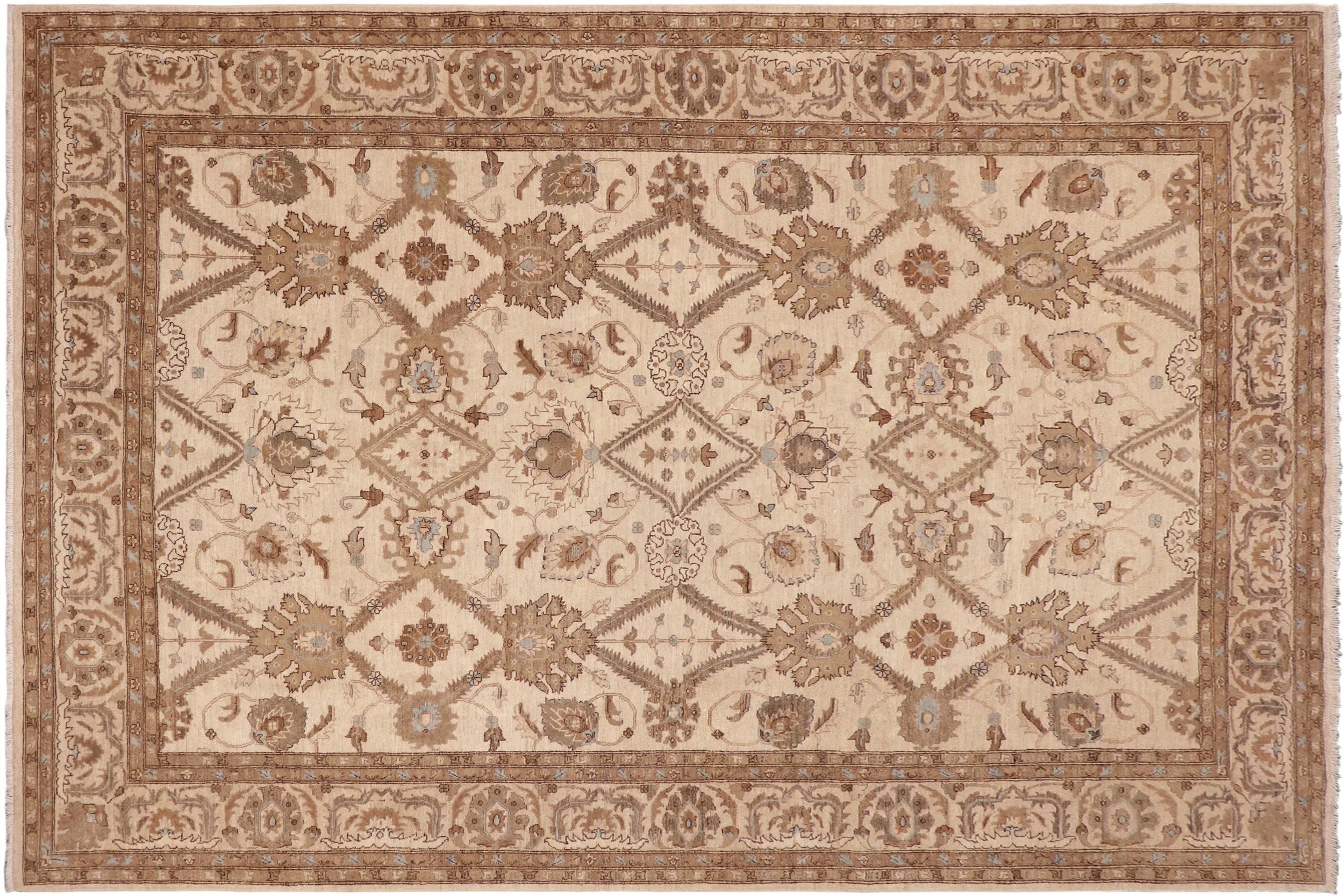 handmade Transitional Kafkaz Beige Blue Hand Knotted RECTANGLE 100% WOOL area rug 9' x 13'