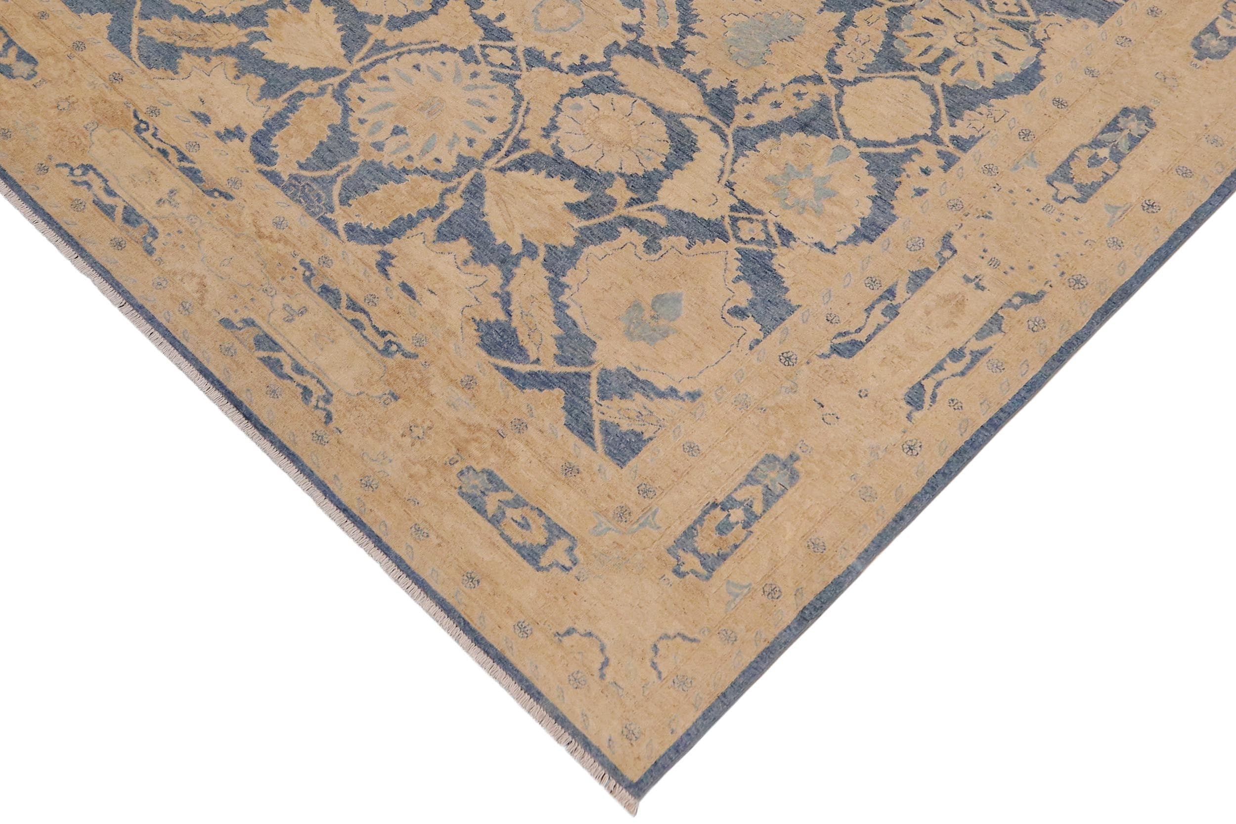 handmade Transitional Kafkaz Blue Beige Hand Knotted RECTANGLE 100% WOOL area rug 9' x 12'