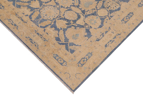 handmade Transitional Kafkaz Blue Beige Hand Knotted RECTANGLE 100% WOOL area rug 9' x 12'