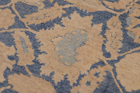 handmade Transitional Kafkaz Blue Beige Hand Knotted RECTANGLE 100% WOOL area rug 9' x 12'