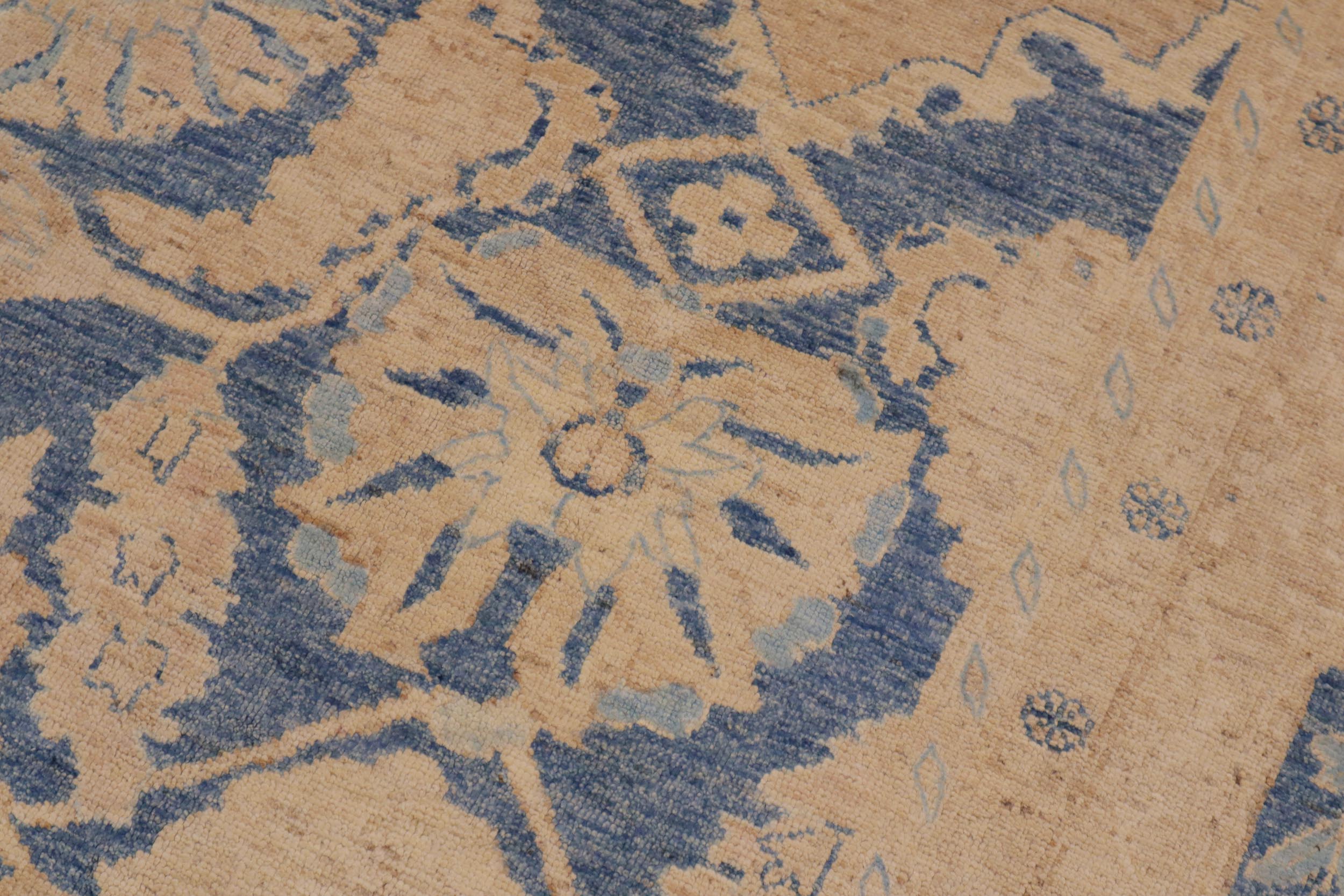 handmade Transitional Kafkaz Blue Beige Hand Knotted RECTANGLE 100% WOOL area rug 9' x 12'