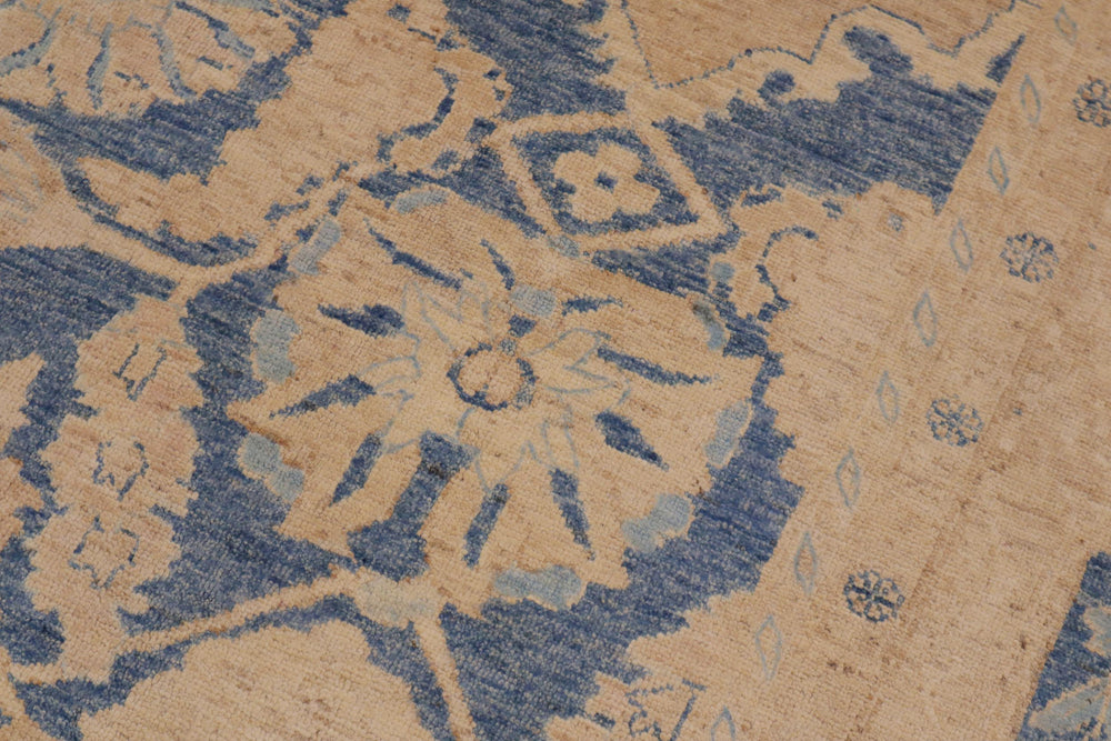 handmade Transitional Kafkaz Blue Beige Hand Knotted RECTANGLE 100% WOOL area rug 9' x 12'