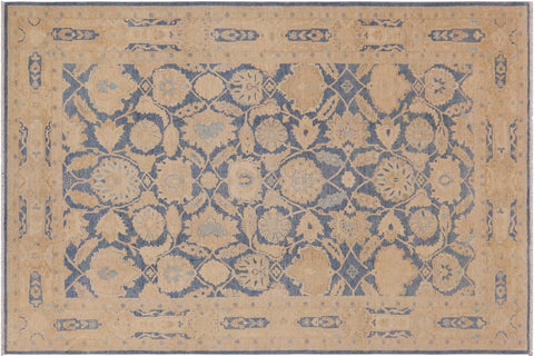 handmade Transitional Kafkaz Blue Beige Hand Knotted RECTANGLE 100% WOOL area rug 9' x 12'