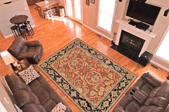 handmade Traditional Kafkaz Rust Blue Hand Knotted RECTANGLE 100% WOOL area rug 9 x 12