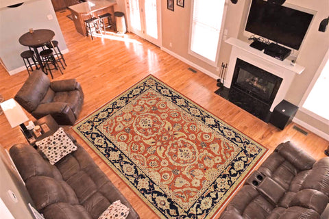 handmade Traditional Kafkaz Rust Blue Hand Knotted RECTANGLE 100% WOOL area rug 9x12