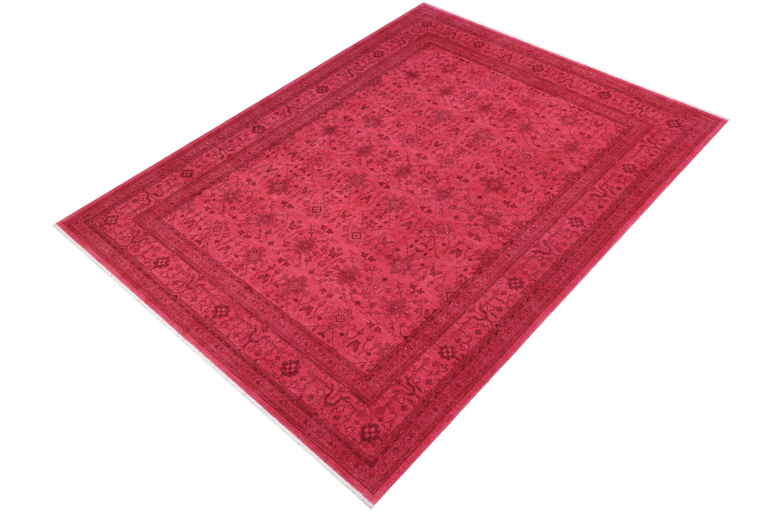 handmade Over Dyed Kafkaz Hot Pink Hot Pink Hand Knotted RECTANGLE 100% WOOL area rug 8' x 10'