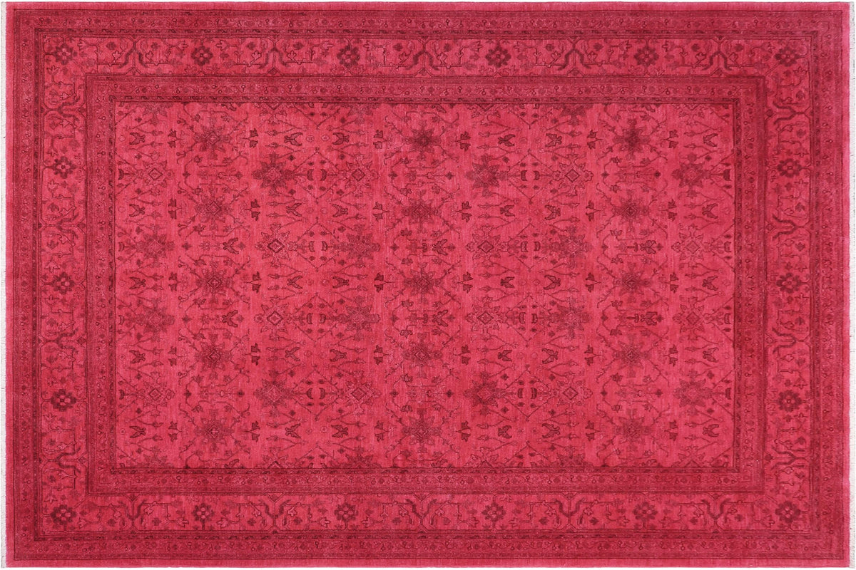 8x10 hand knotted overdyed wool rug in pink and hot pink - Overdyed Olevia