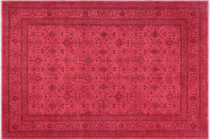 8x10 hand knotted overdyed wool rug in pink and hot pink - Overdyed Olevia